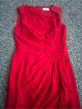 Calvin Klein Red Sleeveless Pleated Waist Midi Dress